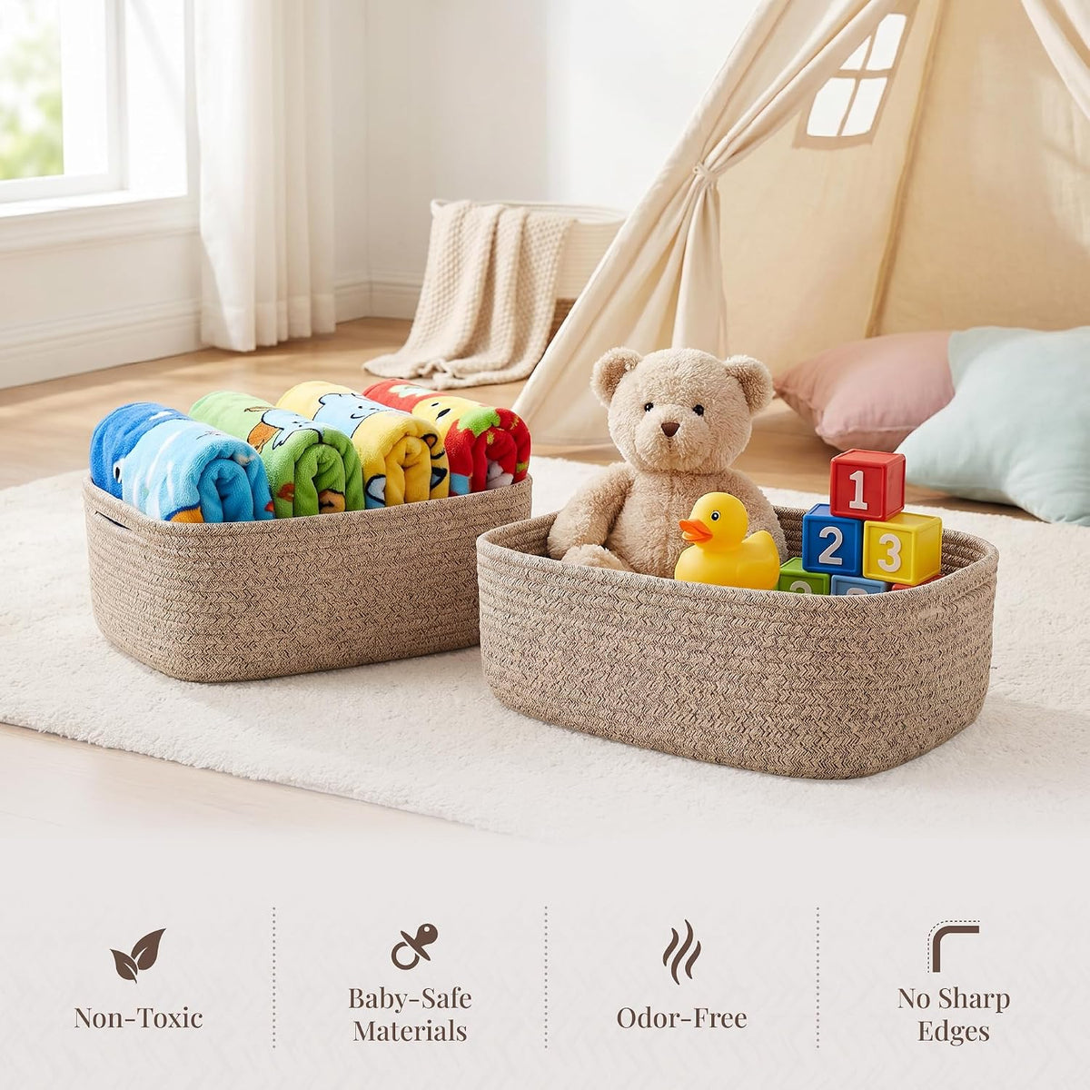 Storage Baskets for Shelves, 4 Pack, 2 Sizes Organizer Bins