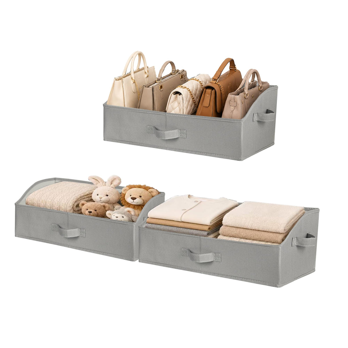 WUIKE Trapezoid Closet Storage Bins, Herringbone Gray, Extra Large, 3-Pack