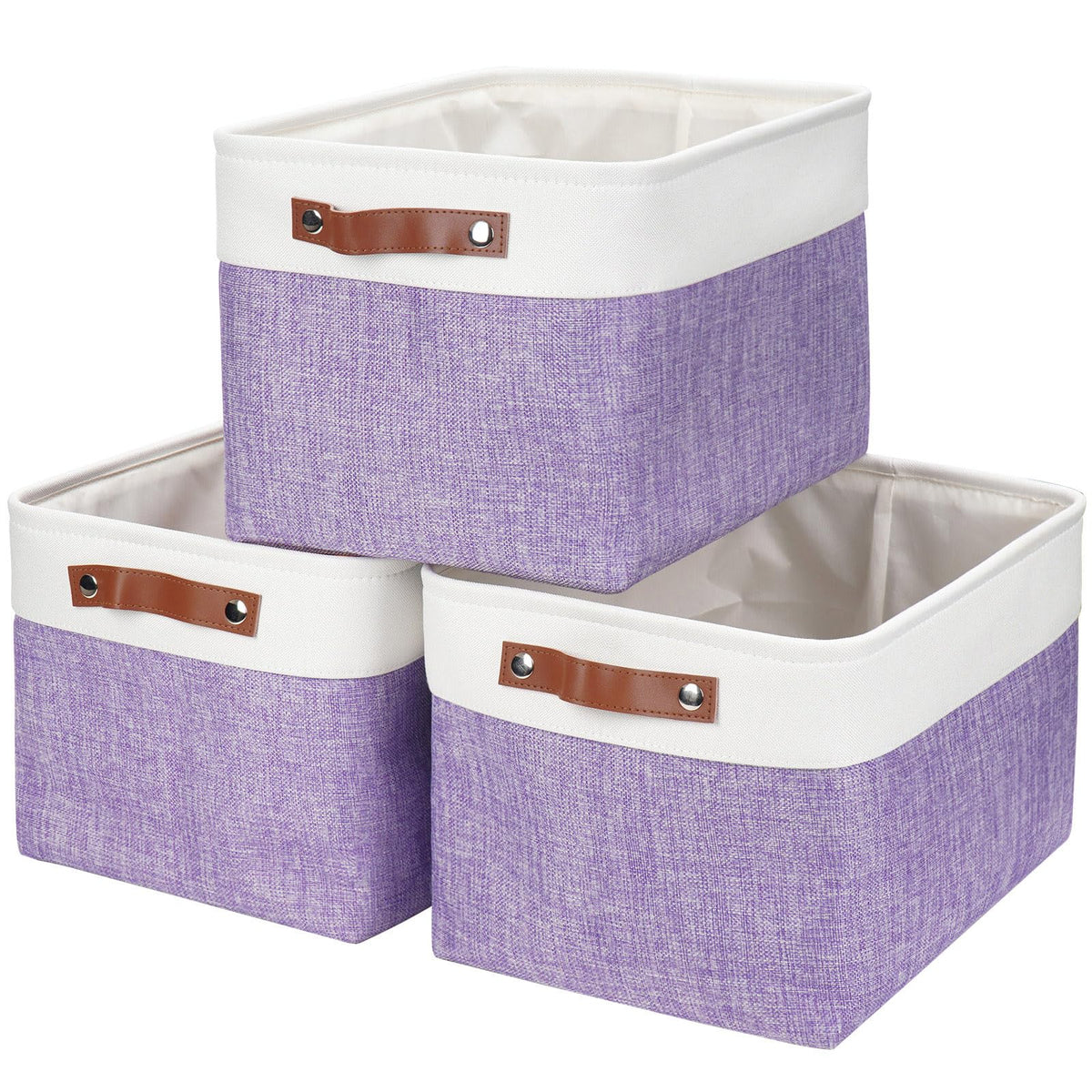 Bagnizer Storage Bins Large Fabric Storage Baskets for Shelves 3 Pack, Decorative Linen Closet Baskets with Handles for Organizing, Shelf, Clothes, Home, Office, 15x11x9.5Inches (Grey&White)