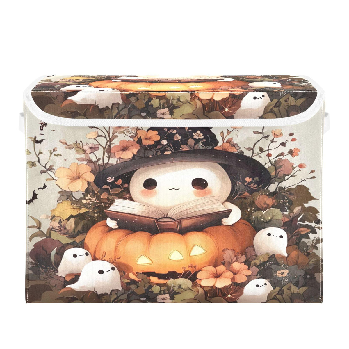 Vintage Colorful Herbs and Wild Flowers Floral Storage Bins with Lids and Carrying Handle,Foldable Storage Boxes Organizer Containers Baskets Cube with Cover for Home Bedroom Closet Office