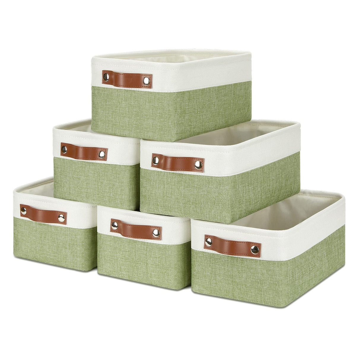 DULLEMELO Fabric Storage Bins for Laundry, Home, Foldable Storage Baskets for Shelves, Toys, Collapsible Storage Bins for Office, Closet,Bedroom(White&Khaki,L-15"x11"x9.5",4-Pack)