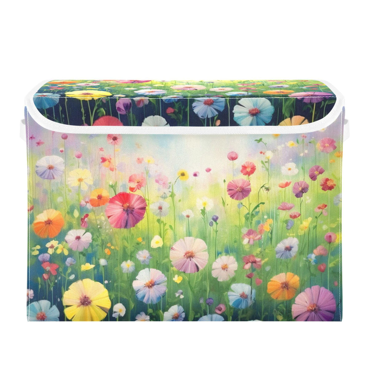 Vintage Colorful Herbs and Wild Flowers Floral Storage Bins with Lids and Carrying Handle,Foldable Storage Boxes Organizer Containers Baskets Cube with Cover for Home Bedroom Closet Office