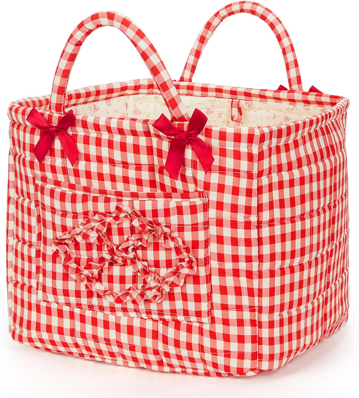 Floral Fabric Storage Basket Car Interior Storage Basket Underwear Sundries Laundry Baskets Supplies Home Organizer Bag (Red plaid)