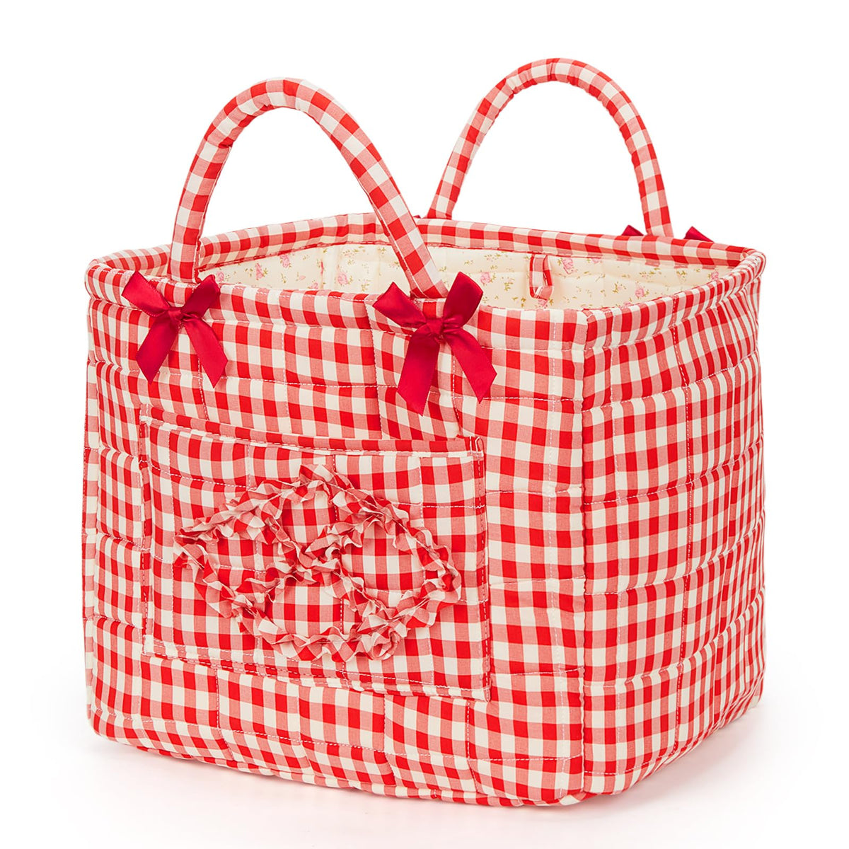 Floral Fabric Storage Basket Car Interior Storage Basket Underwear Sundries Laundry Baskets Supplies Home Organizer Bag (Red plaid)