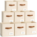 Storage Cubes 8 Pack, 11 Inch Fabric Storage Cubes Organizer Bins with Labels, Odor-Free & Sturdy PP Structure, Cubby Baskets for Closet, Shelves, Toys & Nursery (Beige)