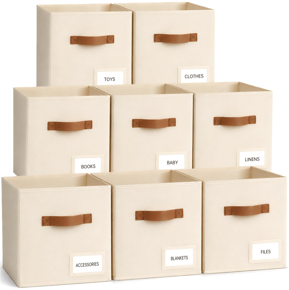 Storage Cubes 8 Pack, 11 Inch Fabric Storage Cubes Organizer Bins with Labels, Odor-Free & Sturdy PP Structure, Cubby Baskets for Closet, Shelves, Toys & Nursery (Beige)