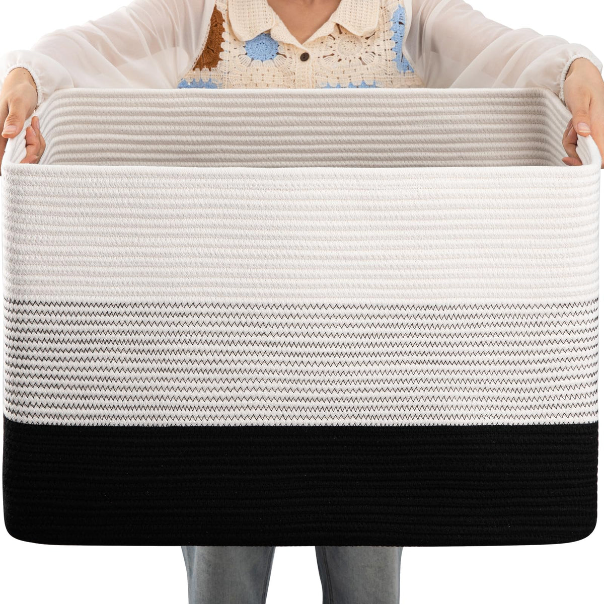 OIAHOMY Blanket Basket Laundry Basket Dog Toy Basket 75L Gradient Brown