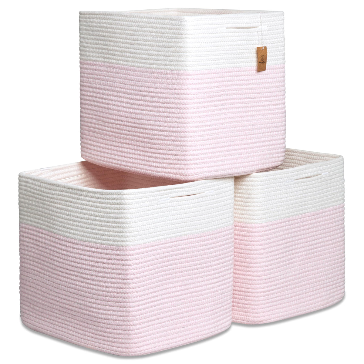 NaturalCozy 13x15x13 Kallax Storage Cubes Bins, 3 Pack | Cotton Rope Cube Storage Bin Woven Baskets for Organizing | Kallax Insert Storage Baskets for Shelves Organizer, Kids Toy, Closet Baby Nursery