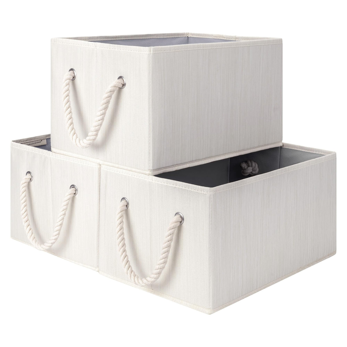 StorageWorks Shelf Organizer Bins, Beige Stripes, 3-Pack, Large