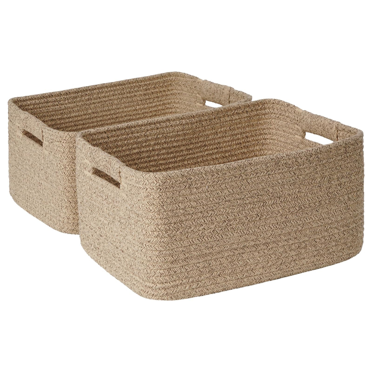 2 Pack Large Storage Basket for Organizing, 17.5"x13"x7" Woven Basket for Shelves, Closet Cube Storage Bins with Wrapped Handle, Cotton Rope Baskets for Kitchen, Clothes, Toys (Natural)