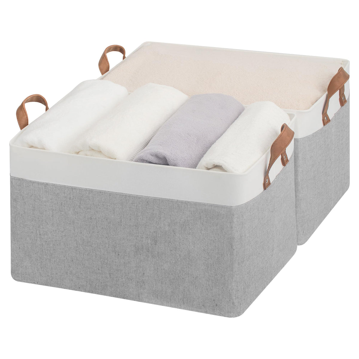 StorageWorks Linen Closet Organizers, Fabric Storage Bin, Beige, 2-Pack