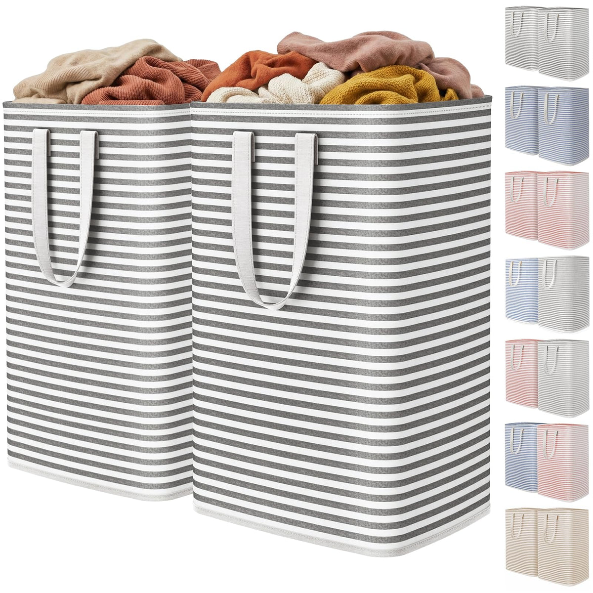 Lifewit 80L Large Laundry Baskets, 2 Pack, Reinforced Handles, Grey