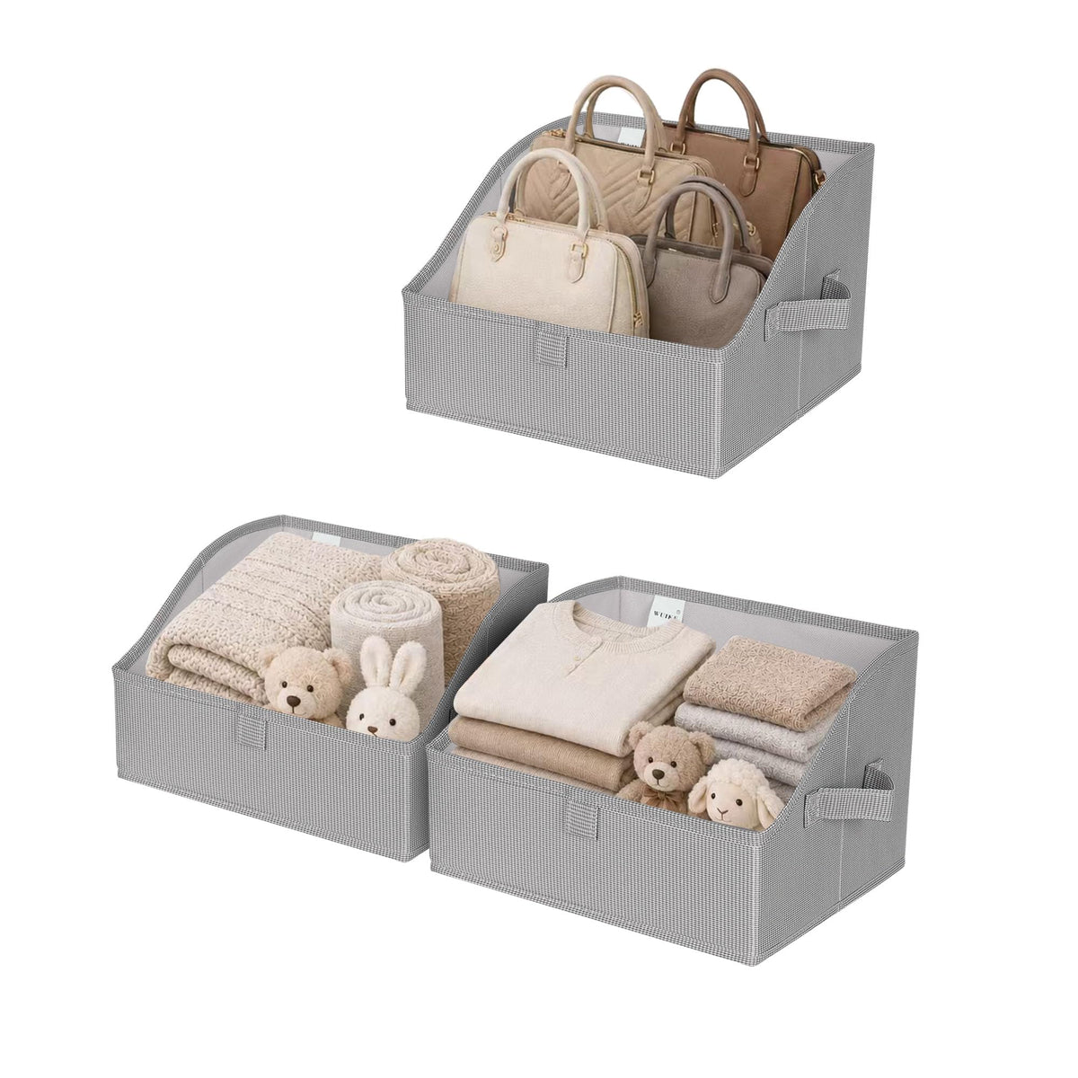 WUIKE Trapezoid Closet Storage Bins, Herringbone Gray, Extra Large, 3-Pack