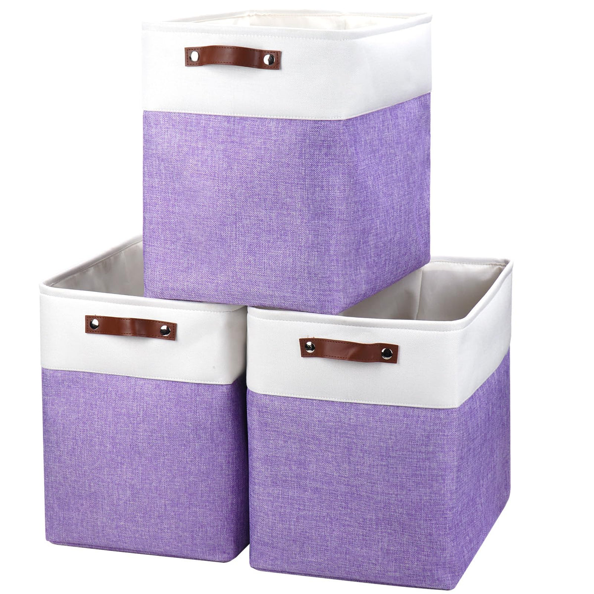 Bagnizer Storage Bins Large Fabric Storage Baskets for Shelves 3 Pack, Decorative Linen Closet Baskets with Handles for Organizing, Shelf, Clothes, Home, Office, 15x11x9.5Inches (Grey&White)