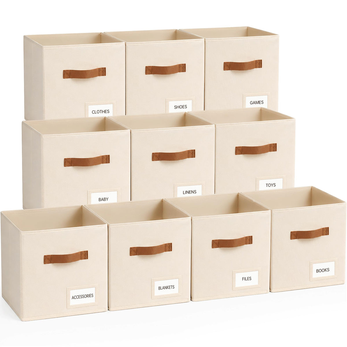 Storage Cubes 8 Pack, 11 Inch Fabric Storage Cubes Organizer Bins with Labels, Odor-Free & Sturdy PP Structure, Cubby Baskets for Closet, Shelves, Toys & Nursery (Beige)