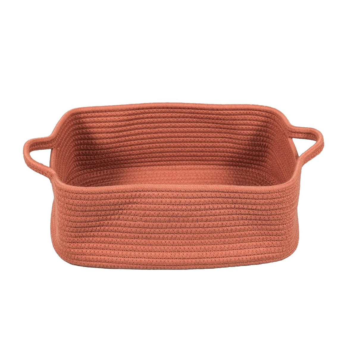 XUANGUO Medium Woven Cotton Rope Storage Basket with Handles, Rust