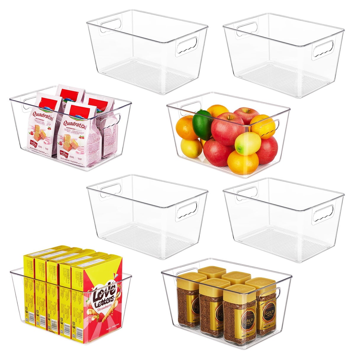 YIHONG 6 Pack Clear Storage Bins, Pantry Organizer Bins with Handle, Large
