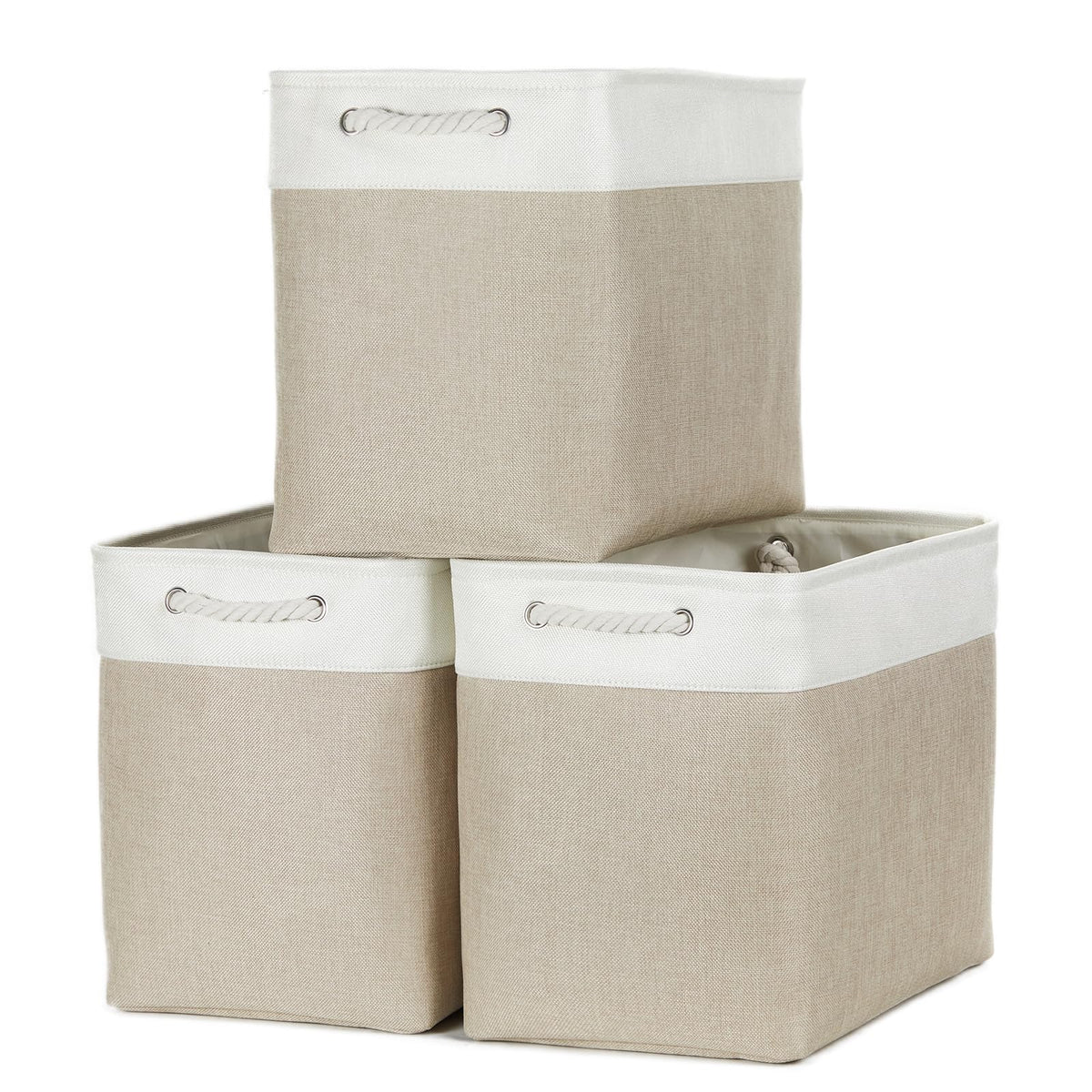 Bidtakay Baskets Set of 3 Storage Baskets for Organizing Large Fabric Storage Bins for Shelves Decorative Canvas Bins Collapsible Empty Baskets for Closet,Nursery,Clothes,Toys,Shoes(White&Grey)