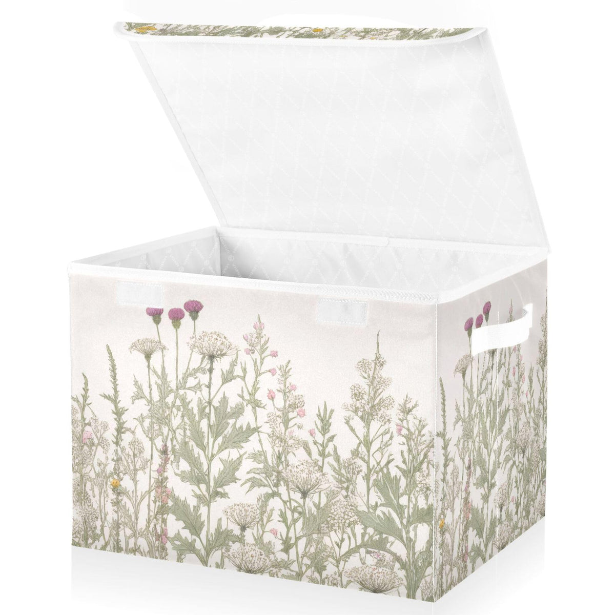 Vintage Colorful Herbs and Wild Flowers Floral Storage Bins with Lids and Carrying Handle,Foldable Storage Boxes Organizer Containers Baskets Cube with Cover for Home Bedroom Closet Office
