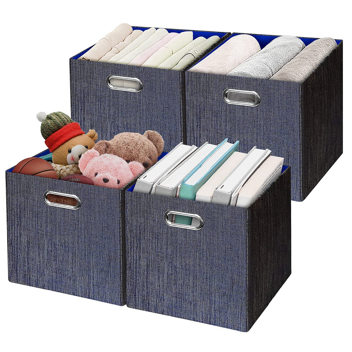 Posprica 3X Thicker Fabric Storage Cubes 13 inch Collapsible Storage Bins for Organization, Cubby Storage Baskets for Organizing Shelf Cabinet Bookcase Boxes, Set of 4, Coffee