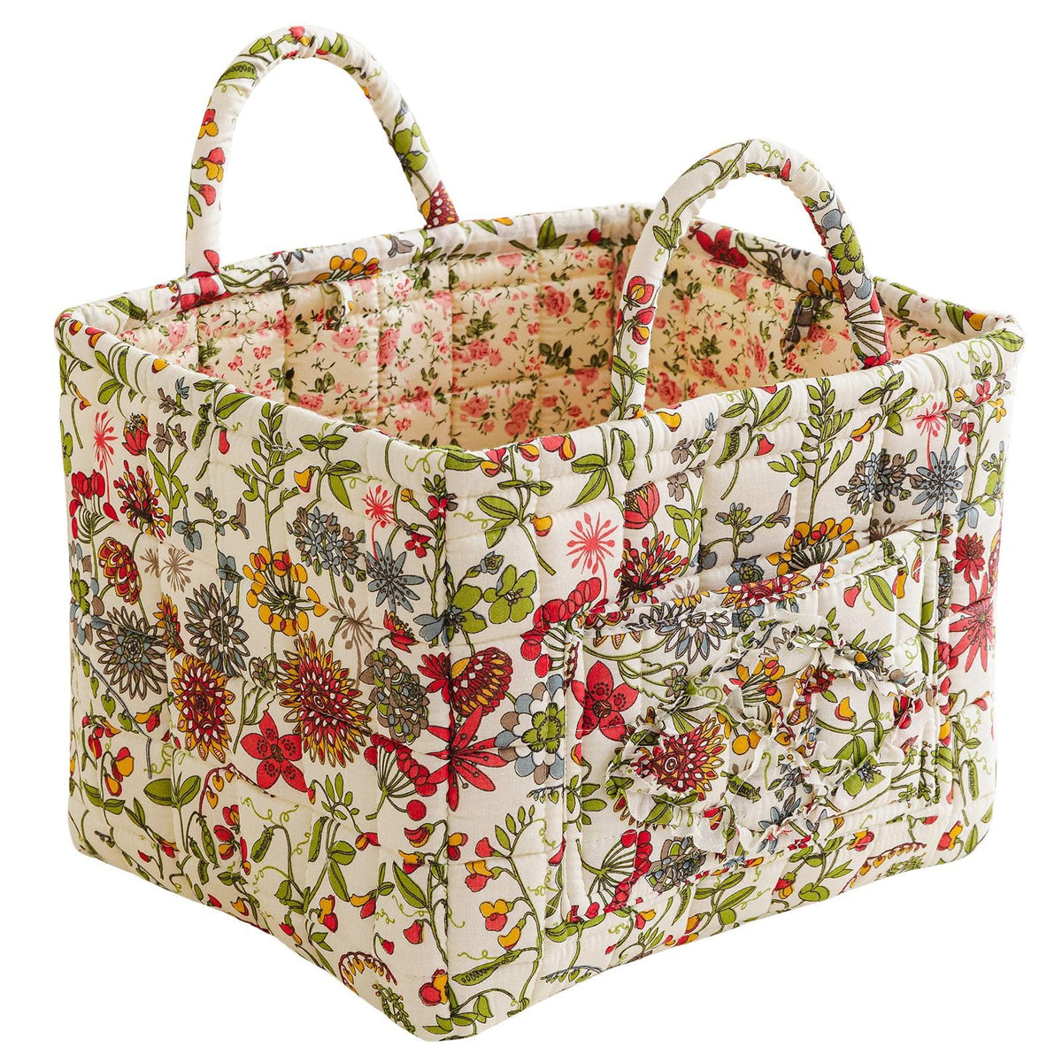 vctops Boho Fabric Quilted Storage Basket for Organizing, Basket Organizer Gift Baskets with Handles, Storage Bins for Toys, Books, Towels, and Clothes, Collapsible Fabric(Pattern F,13"x10.6"x10")