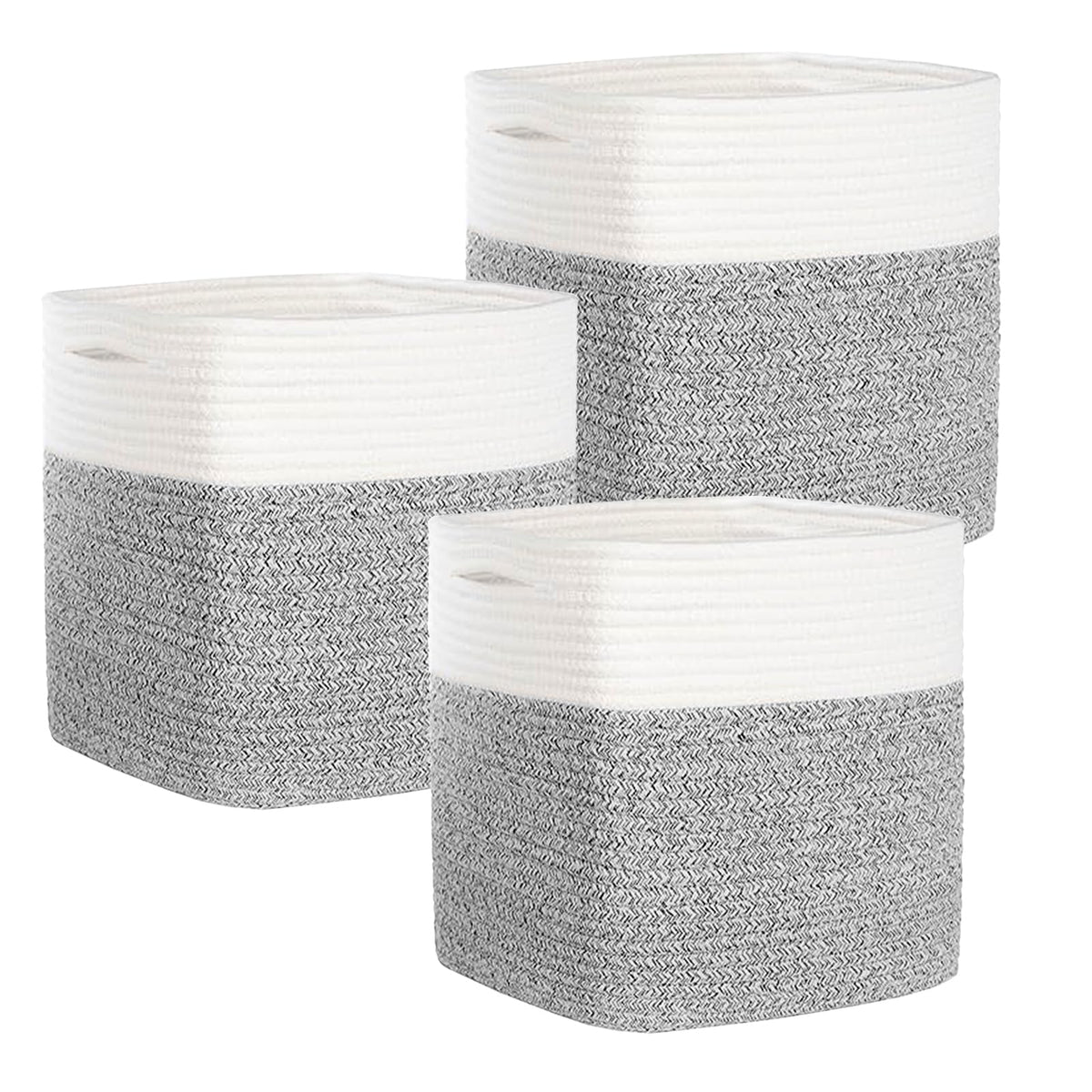 COMFY-HOMI 3PACK Cotton Rope Square Basket with Handles for Shelves|Dog Toy Bin and Storage|Baby Gift|Shoe Organizer|New 13.5" x 11" x 9.5" for Living Room (Black/Jute)
