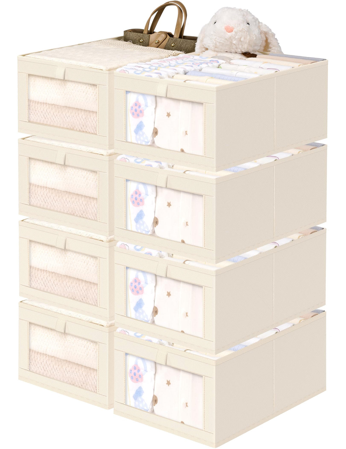 Criusia 6 Pack Linen Closet Organizers and Storage, Large Linen Closet Baskets for Organization, Foldable Storage Containers for Clothing, Towels, Toys, Jeans, Books, Shelves, Beige