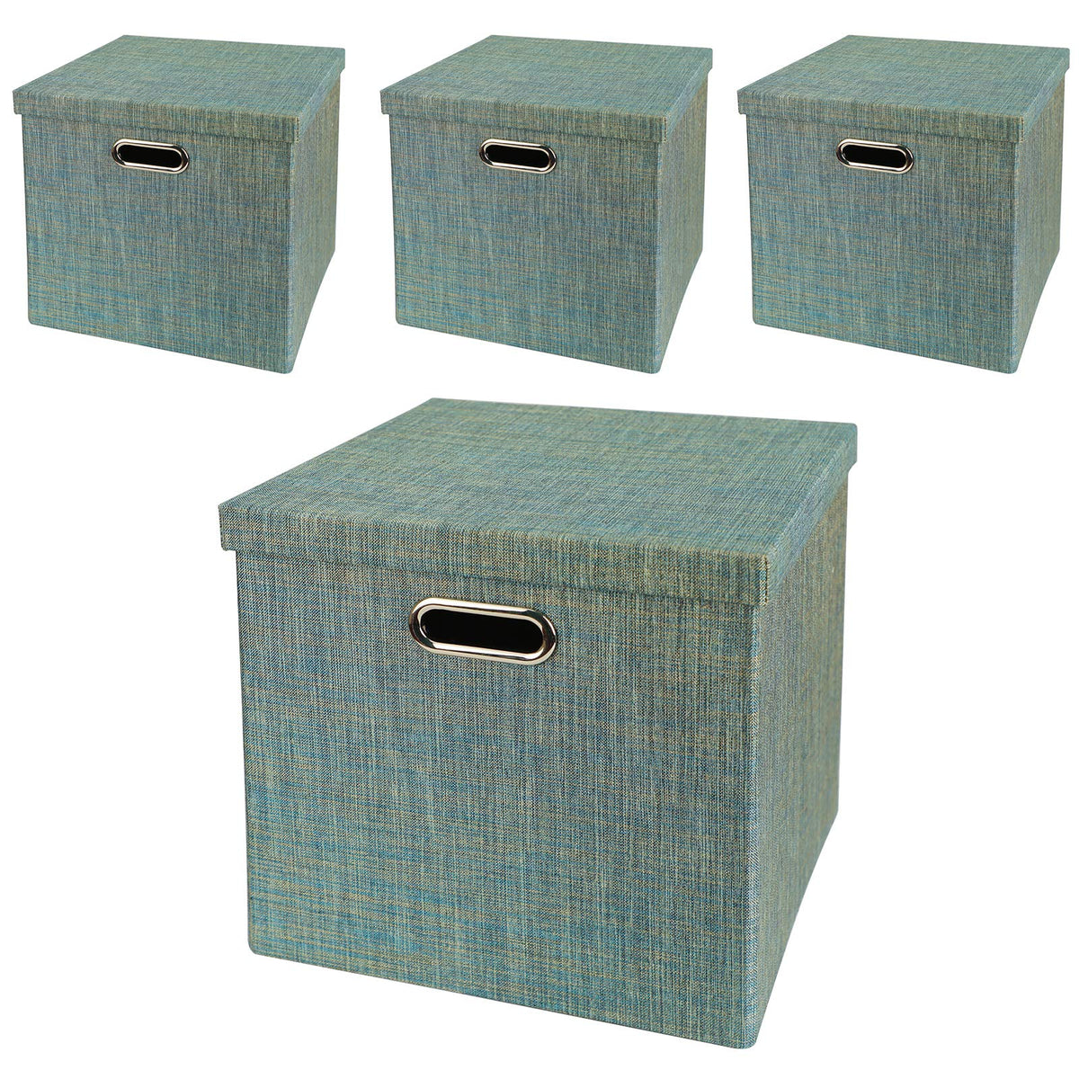 Posprica 3X Thicker Fabric Storage Cubes 13 inch Collapsible Storage Bins for Organization, Cubby Storage Baskets for Organizing Shelf Cabinet Bookcase Boxes, Set of 4, Coffee