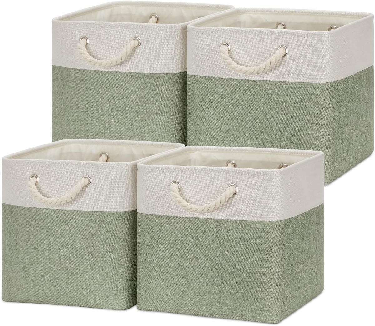 Temary Cube Storage Baskets for Shelves 12 Inch Storage Cubes 4pack Fabric Storage Baskets for Organizing Clothes, Closet Basket with Rope Handles for Home (White&Green)
