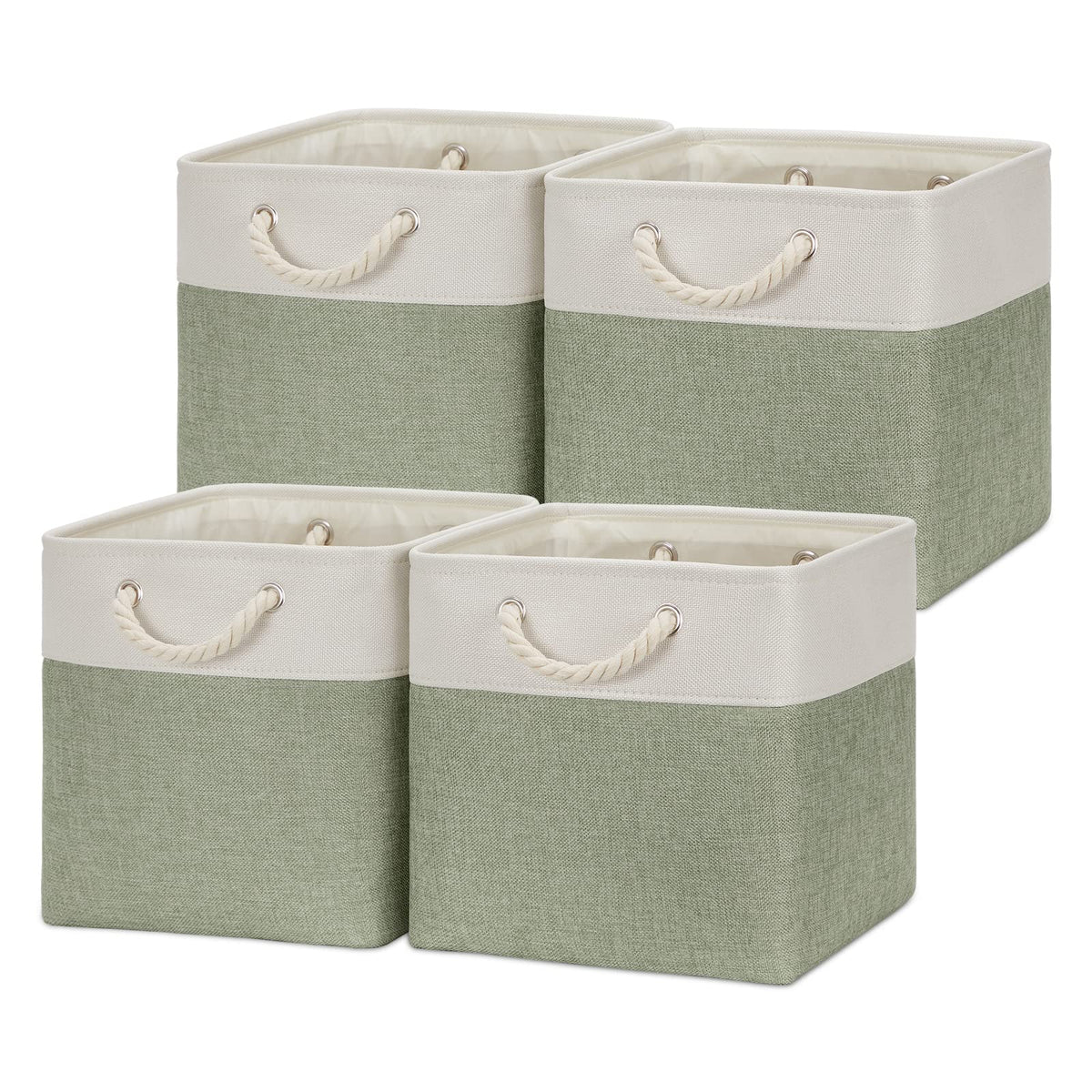 Temary Cube Storage Baskets for Shelves 12 Inch Storage Cubes 4pack Fabric Storage Baskets for Organizing Clothes, Closet Basket with Rope Handles for Home (White&Green)