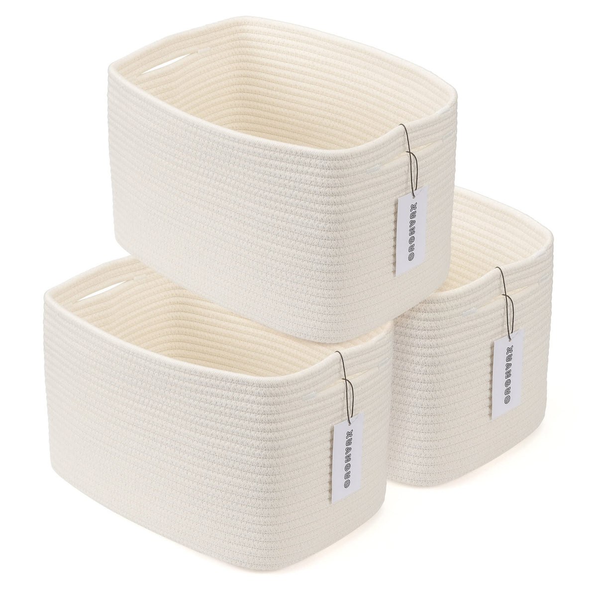 XUANGUO Woven Cotton Rope Storage Baskets 15x10x9.3" 3 Pack Dark Green