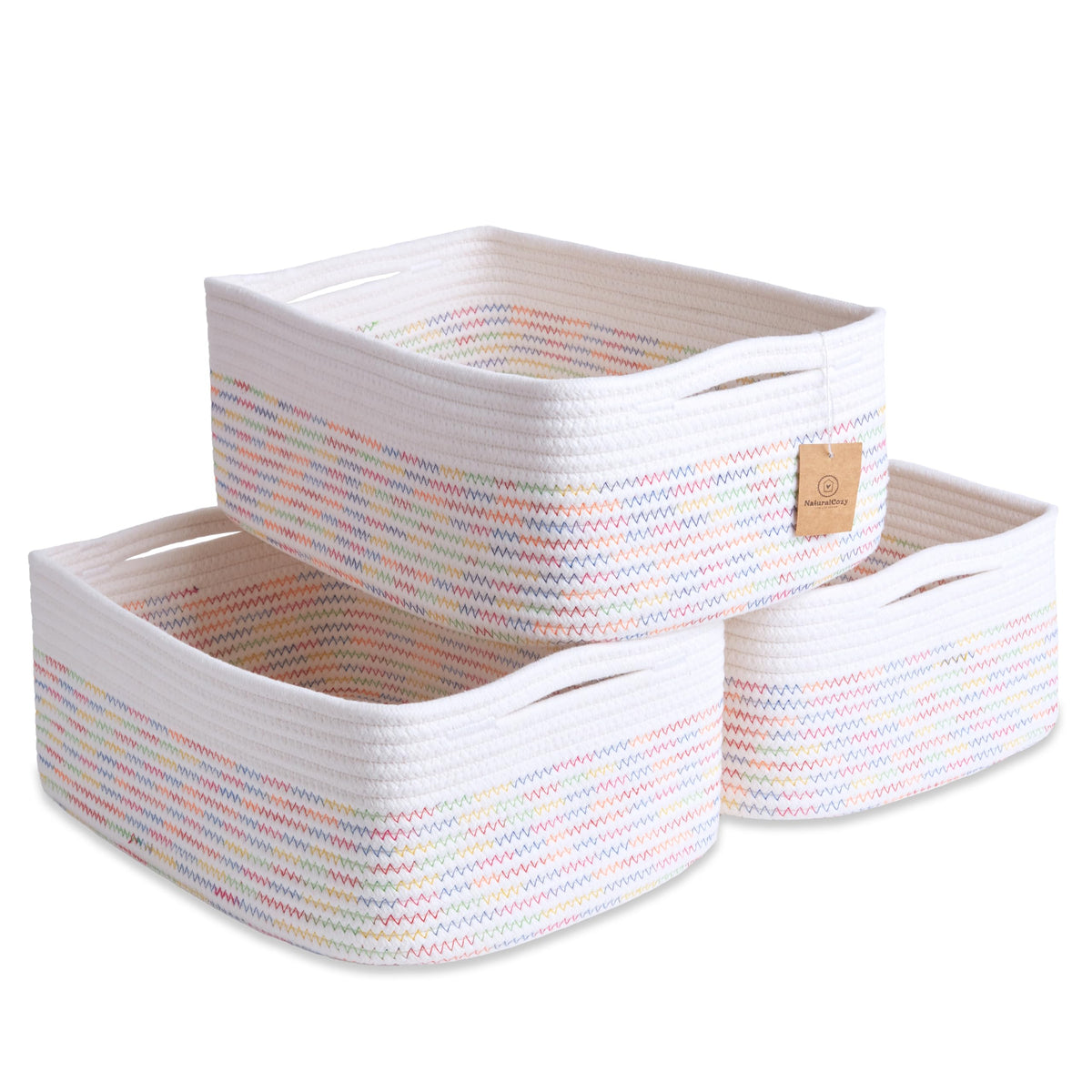 Woven Rope Baskets for Organizing, 3 Pack, 15.5 x 11 x 5.5" Storage Bins