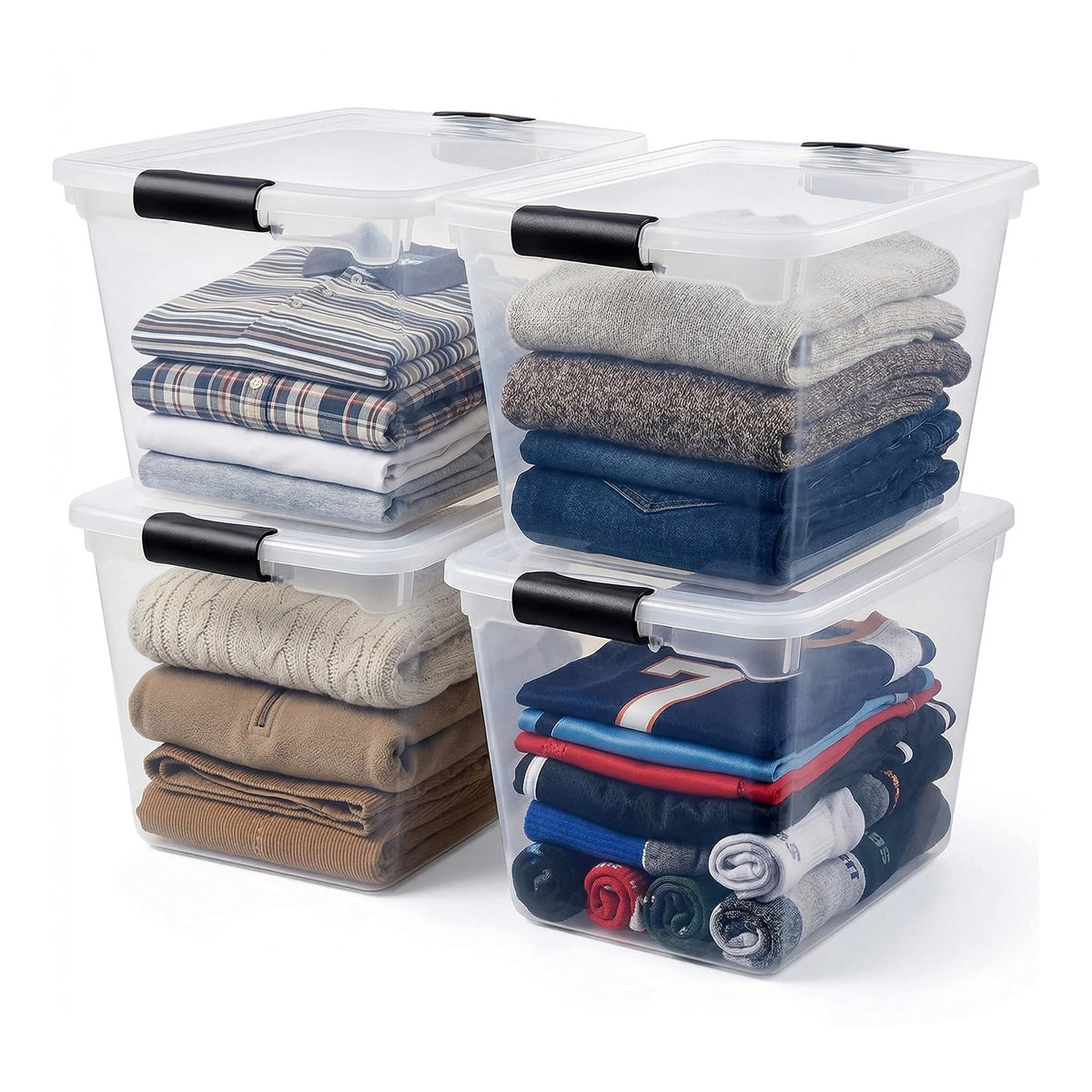 HOMZ Clear Plastic Storage Bins w/Latching Lid, 66 Qt, Gray Latch, 2 Pack