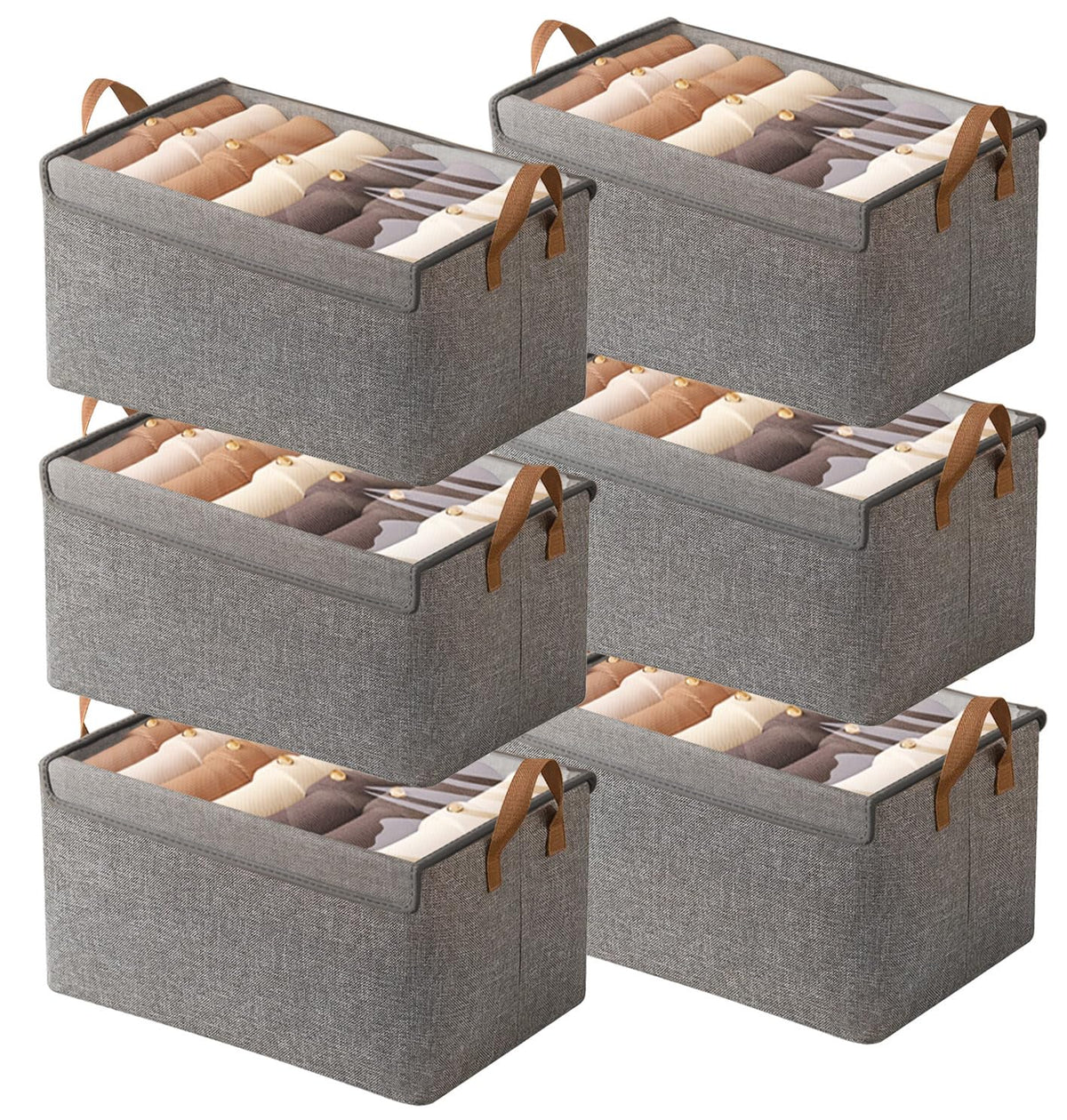 AARAINBOW Linen Closet Organizer Storage Bin with Steel Frame, Stackable Fabric Jeans Baskets for Shelves, 4 Packs Foldable Wardrobe Clothes Box for Sweater Pants Towel Shirt Storage, 23L Gray