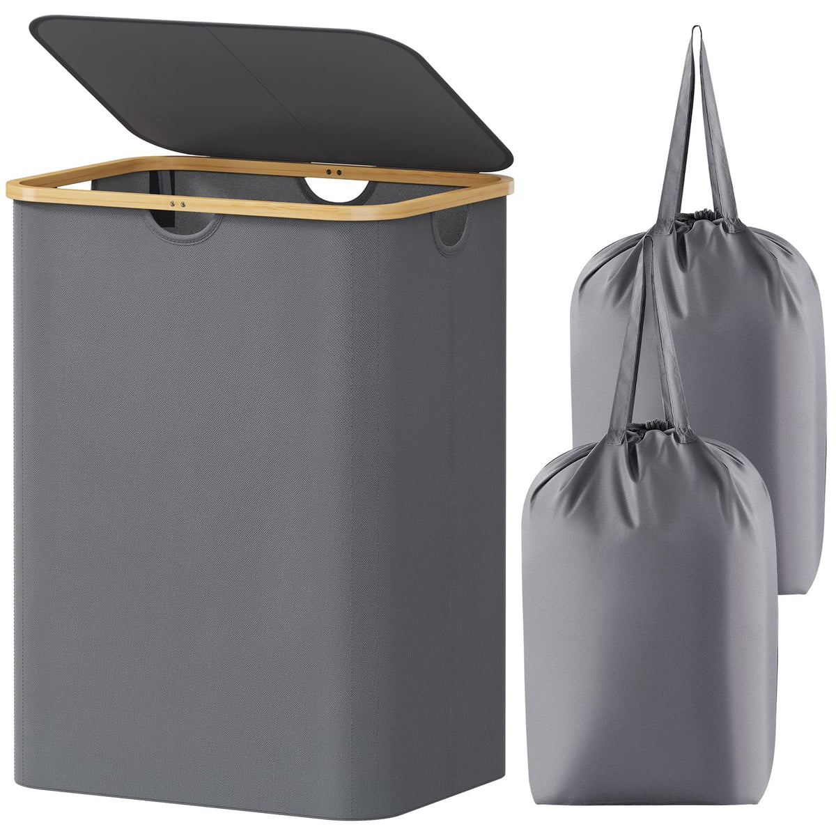 Lifewit 105L Large Laundry Basket with Lid, Removable Bags, Beige