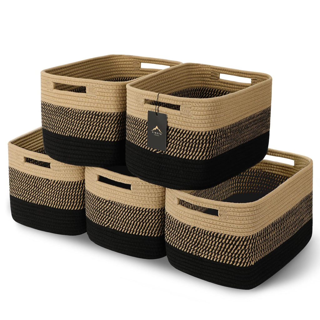 5 Pack Storage Baskets for Organizing, 13.7"×9.8"×7.8 ", natural