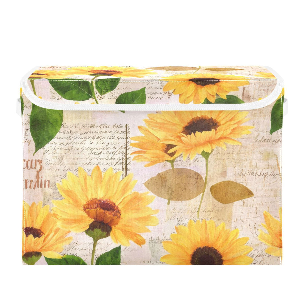 Vintage Colorful Herbs and Wild Flowers Floral Storage Bins with Lids and Carrying Handle,Foldable Storage Boxes Organizer Containers Baskets Cube with Cover for Home Bedroom Closet Office