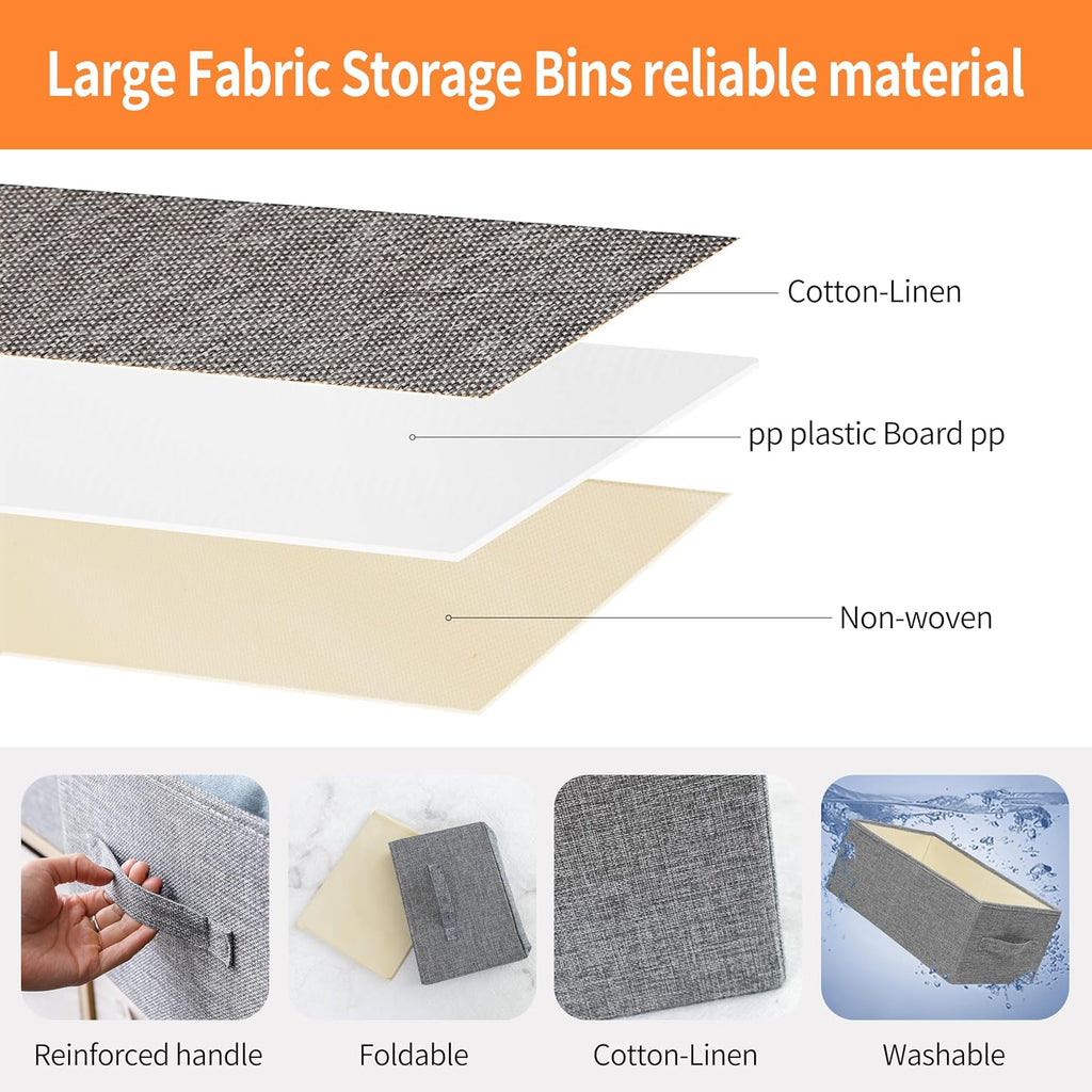 Linen Folding Storage Bins, 3 Pack Large Storage Baskets, Washable, Clothing Storage Bins with Handle, Closet Organizer for Storage Sweater,Sheets(dark grey, 18½"x11 x8½)