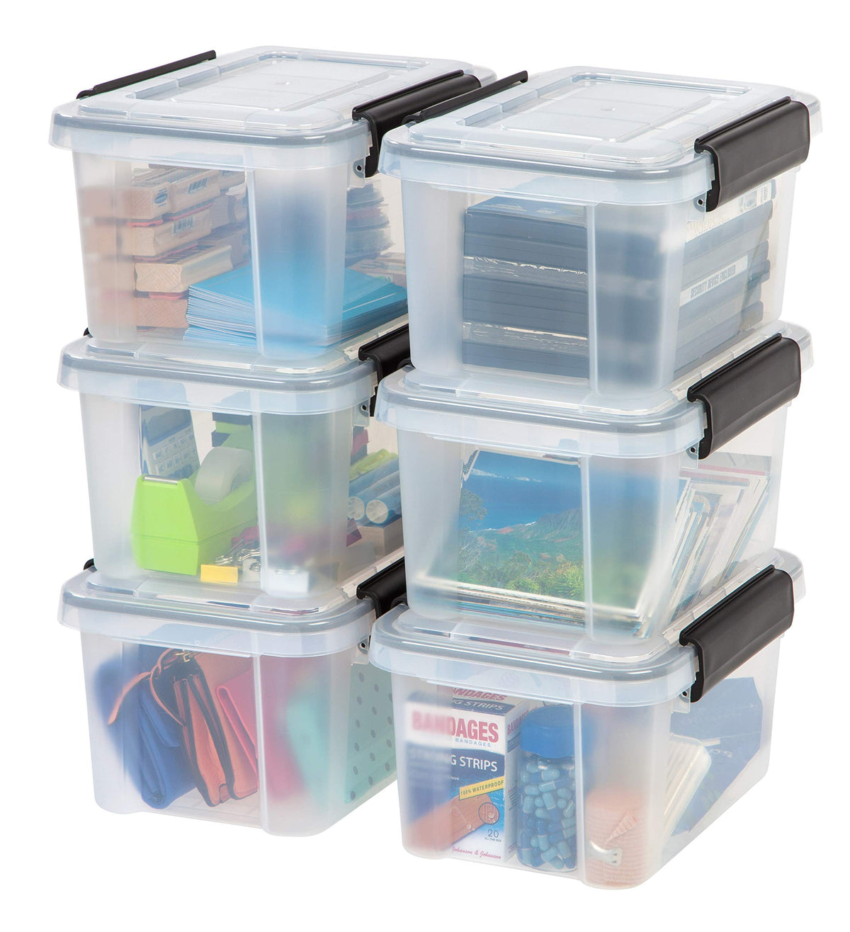 IRIS USA 6-Pack 31 Qt Storage Bins with Gasket Lids, Clear/Black