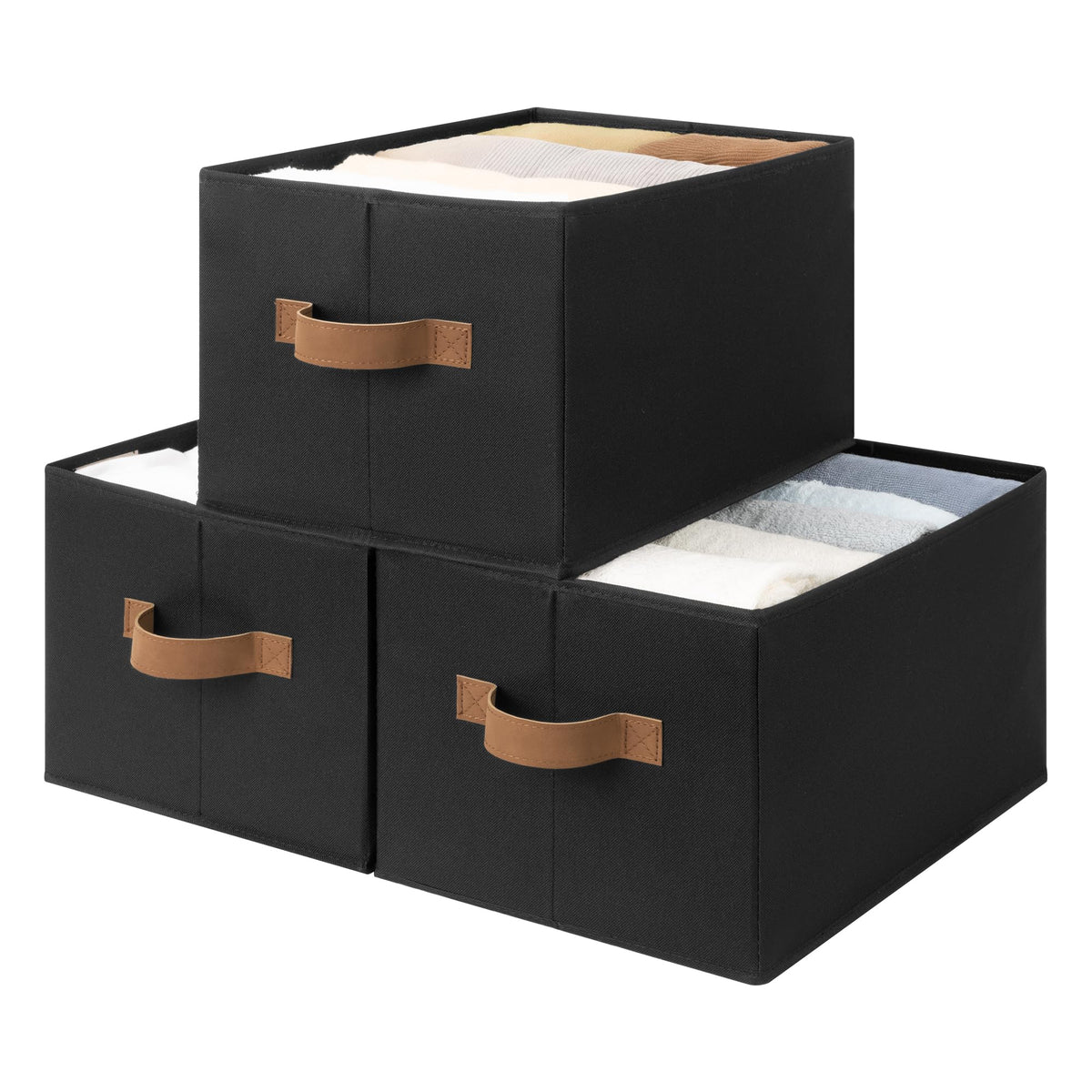StorageWorks Shelf Organizer Bins, Beige Stripes, 3-Pack, Large