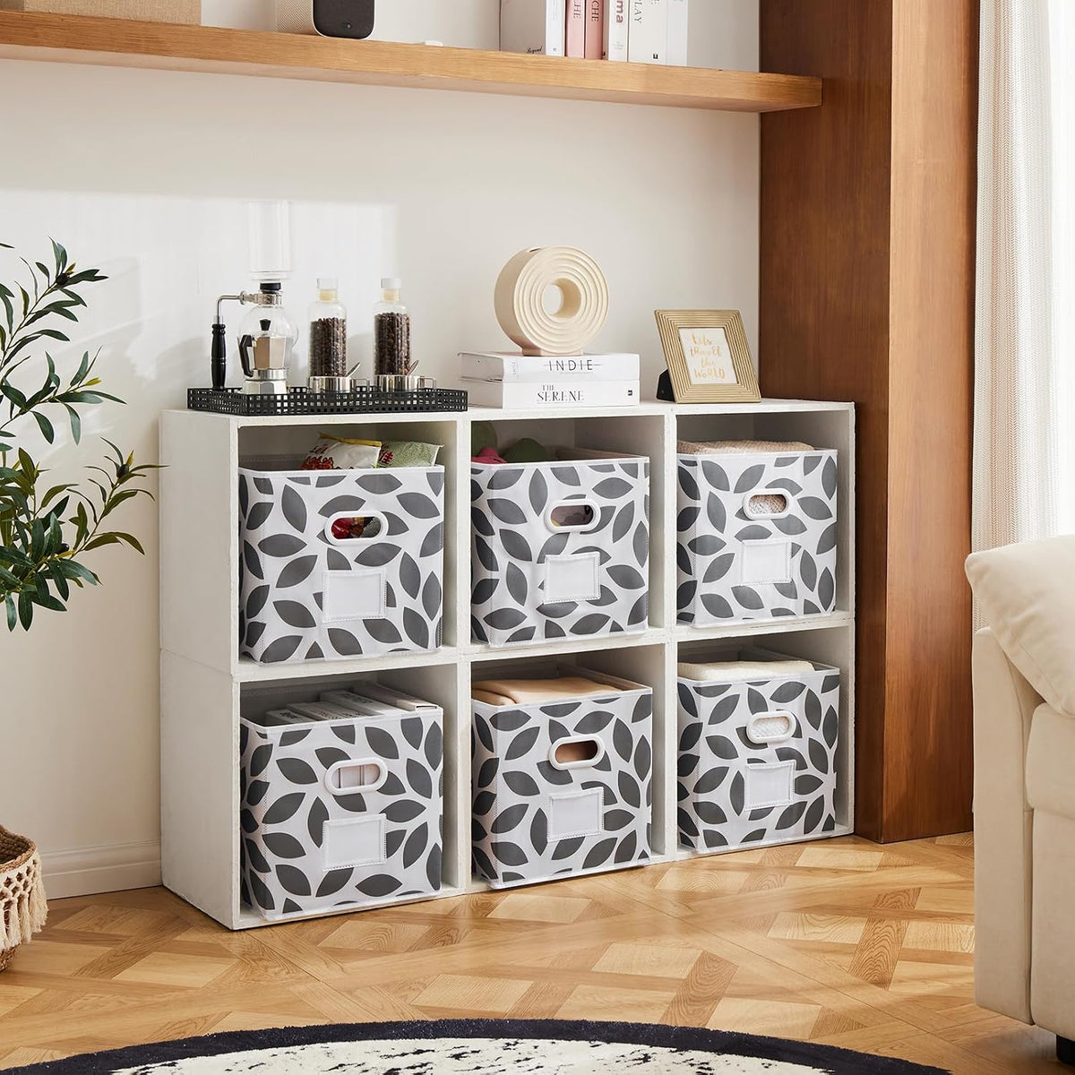 MAX Houser Foldable Fabric Storage Bins with Dual Plastic Handles, Grey