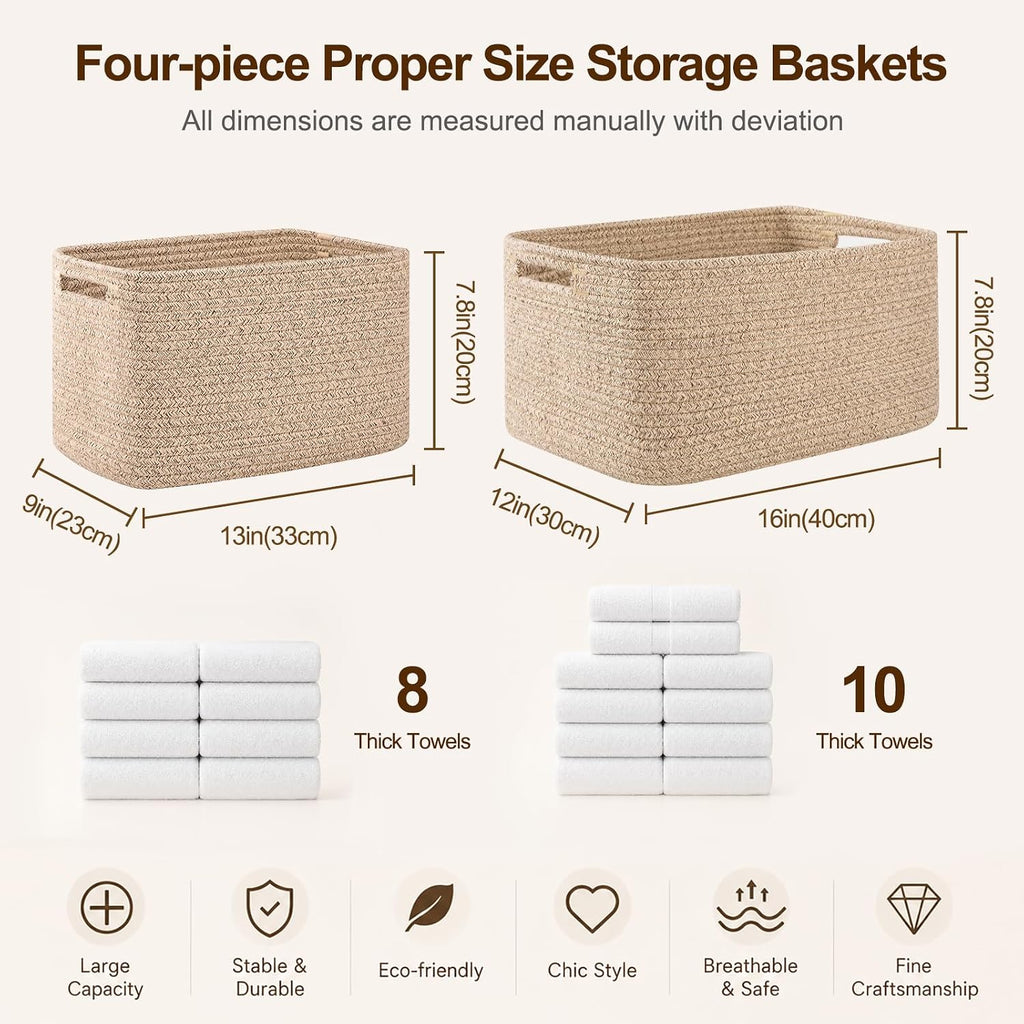 OIAHOMY 4 Pack Storage Baskets for Organizing 15L Cube Storage Bins Brown