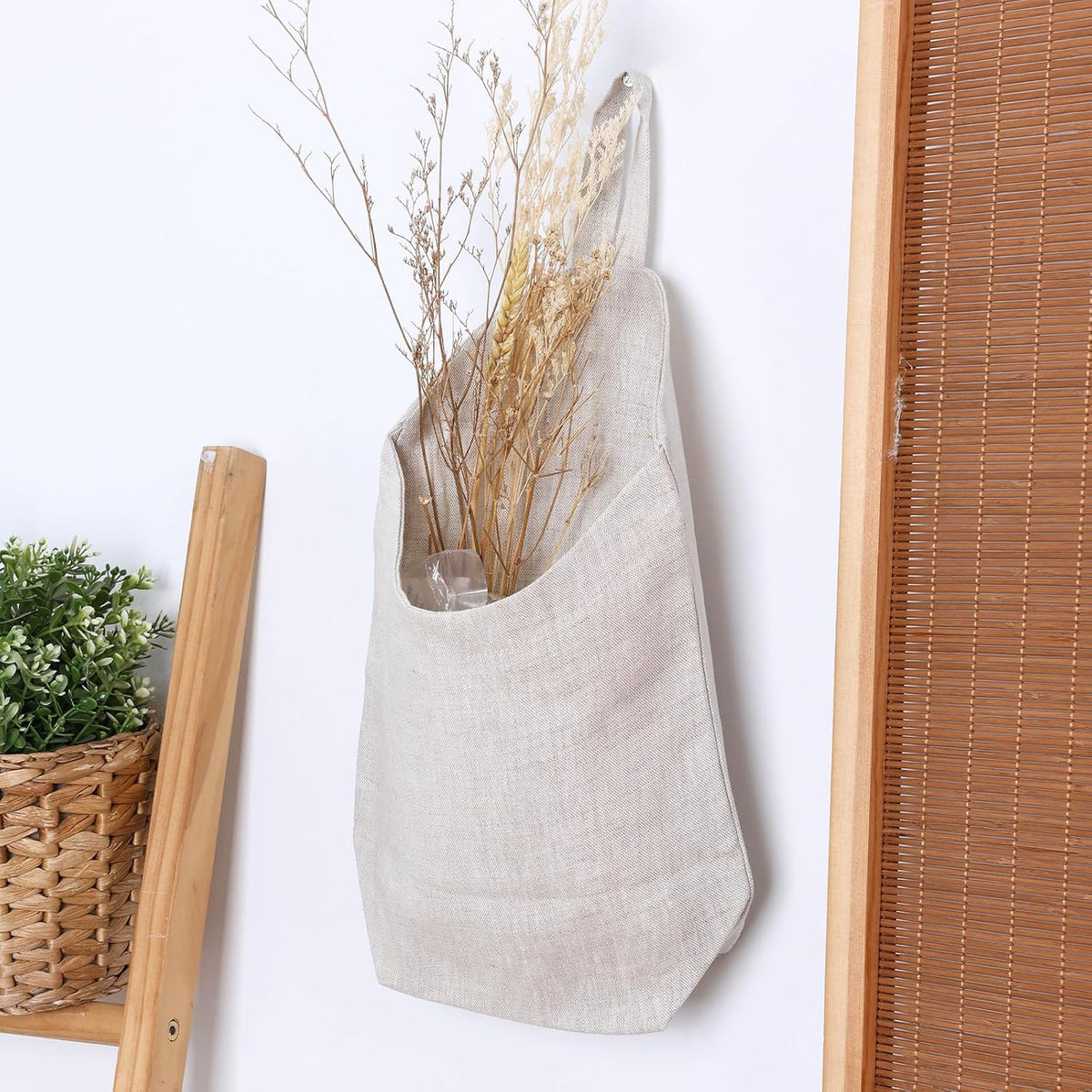 100% Linen Hanging Storage Bags Baskets 2 Pcs, Small Wall Storage Bag for Kitchen, Bedroom, RV Camper Organizer, Sewing Room, Nursery Storage, Kids Room, Linen