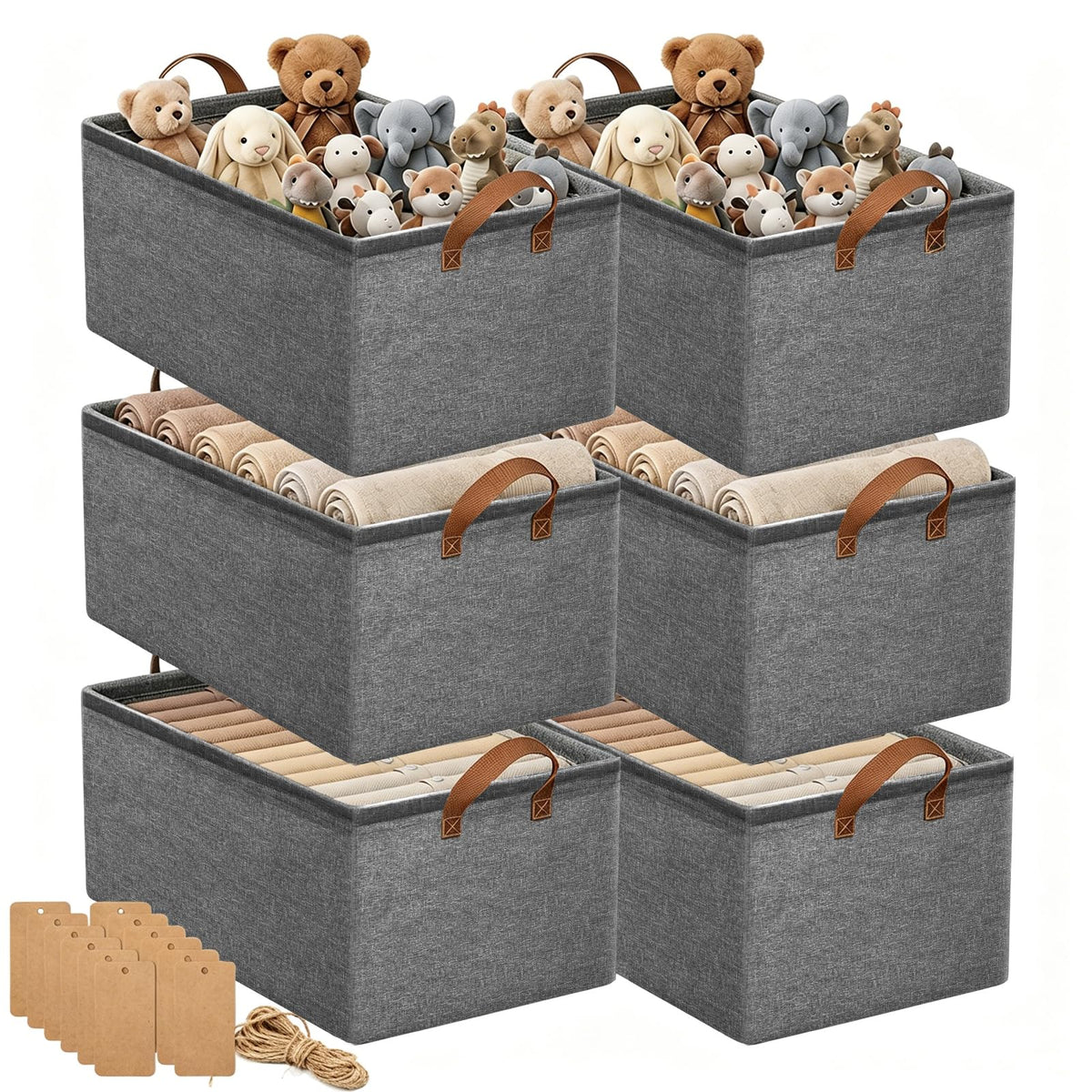 15-Inch Long Fabric Storage Bins 6 Pack for Shelves with Handles