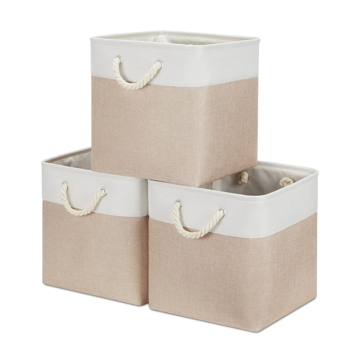 Bidtakay Baskets Set of 3 Storage Baskets for Organizing Large Fabric Storage Bins for Shelves Decorative Canvas Bins Collapsible Empty Baskets for Closet,Nursery,Clothes,Toys,Shoes(White&Grey)