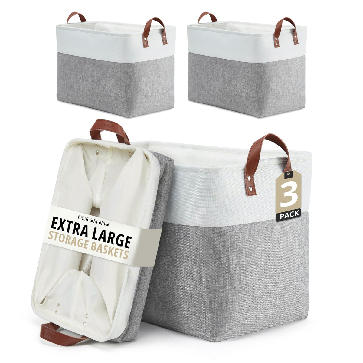 DECOMOMO Fabric Storage Bins, Extra Large Storage Baskets with Handles