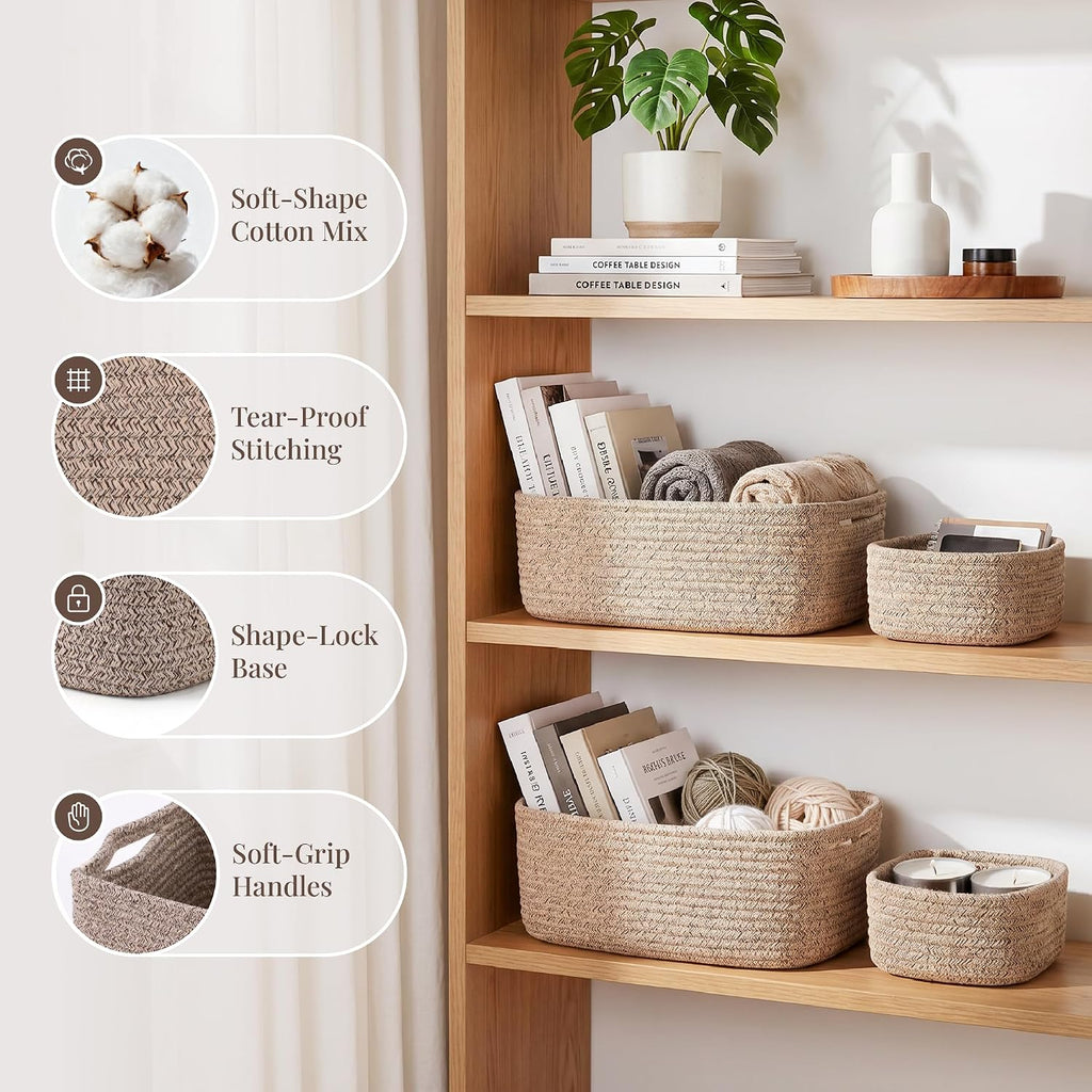 Storage Baskets for Shelves, 4 Pack, 2 Sizes Organizer Bins