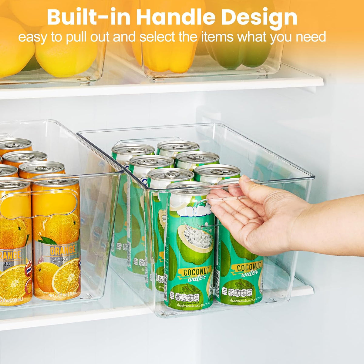 YIHONG 6 Pack Clear Storage Bins, Pantry Organizer Bins with Handle, Large