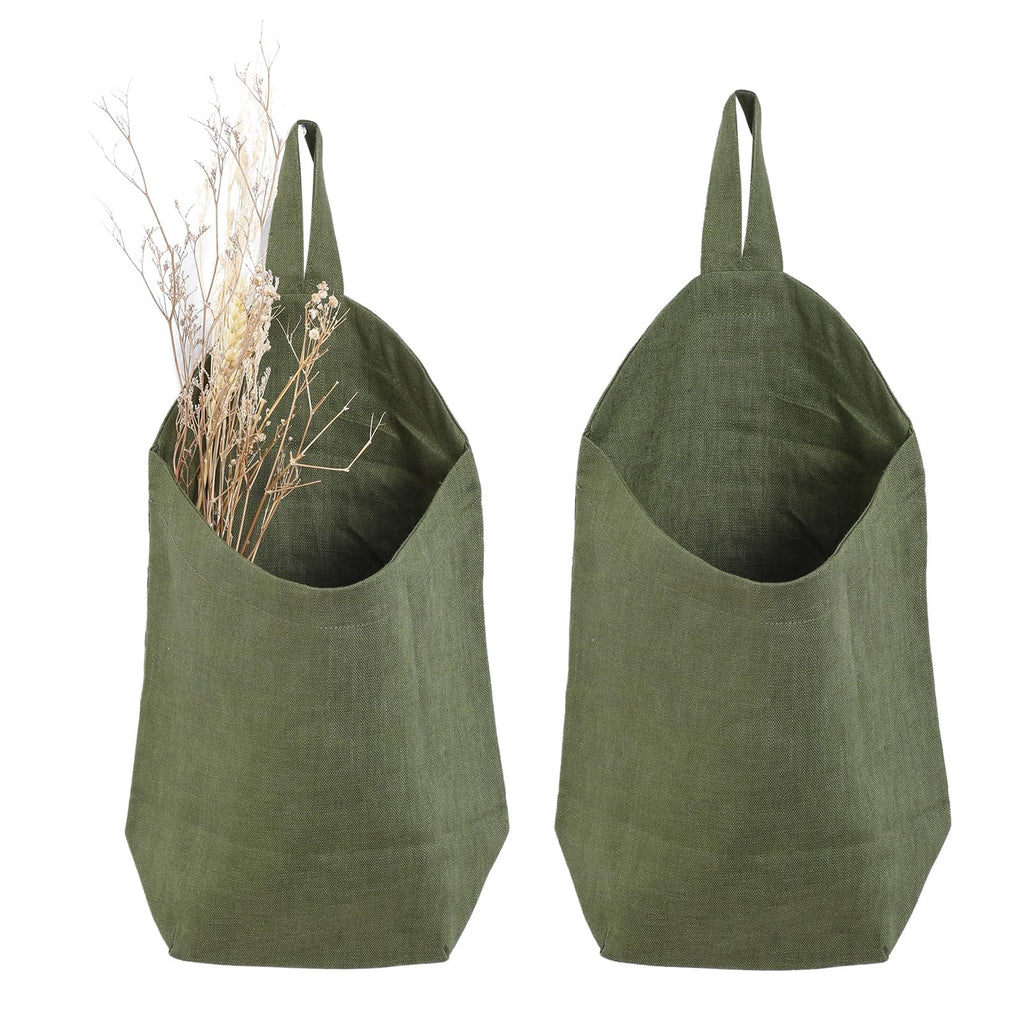 100% Linen Hanging Storage Bags Baskets 2 Pcs, Small Wall Storage Bag for Kitchen, Bedroom, RV Camper Organizer, Sewing Room, Nursery Storage, Kids Room, Linen