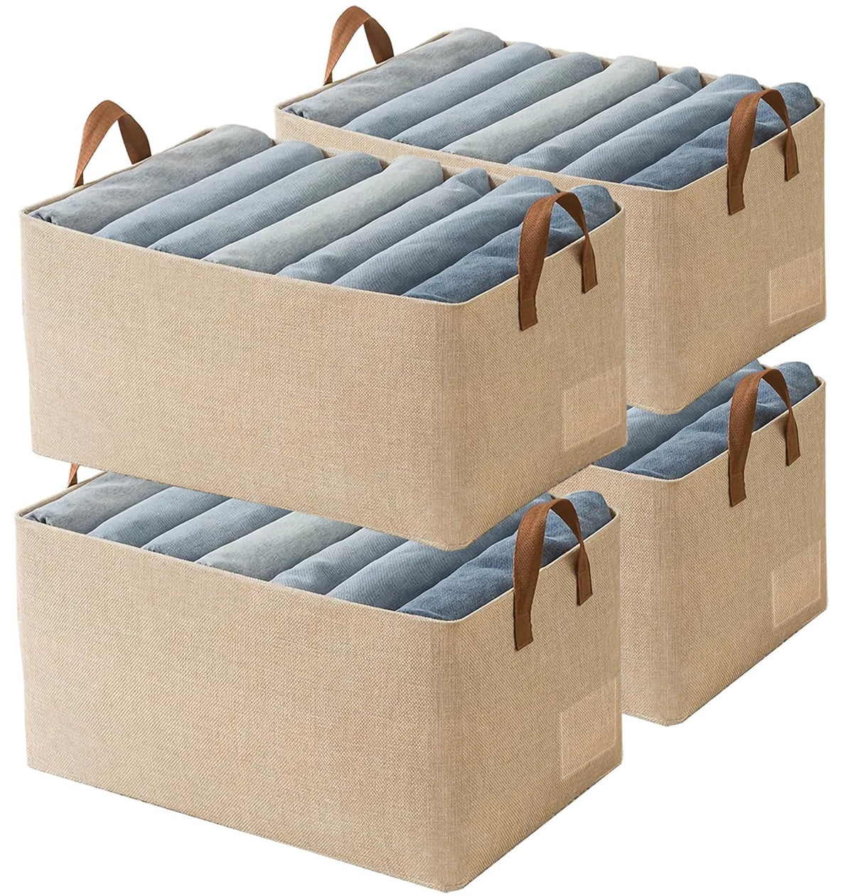 AARAINBOW Linen Closet Organizer Storage Bin with Steel Frame, Stackable Fabric Jeans Baskets for Shelves, 4 Packs Foldable Wardrobe Clothes Box for Sweater Pants Towel Shirt Storage, 23L Gray
